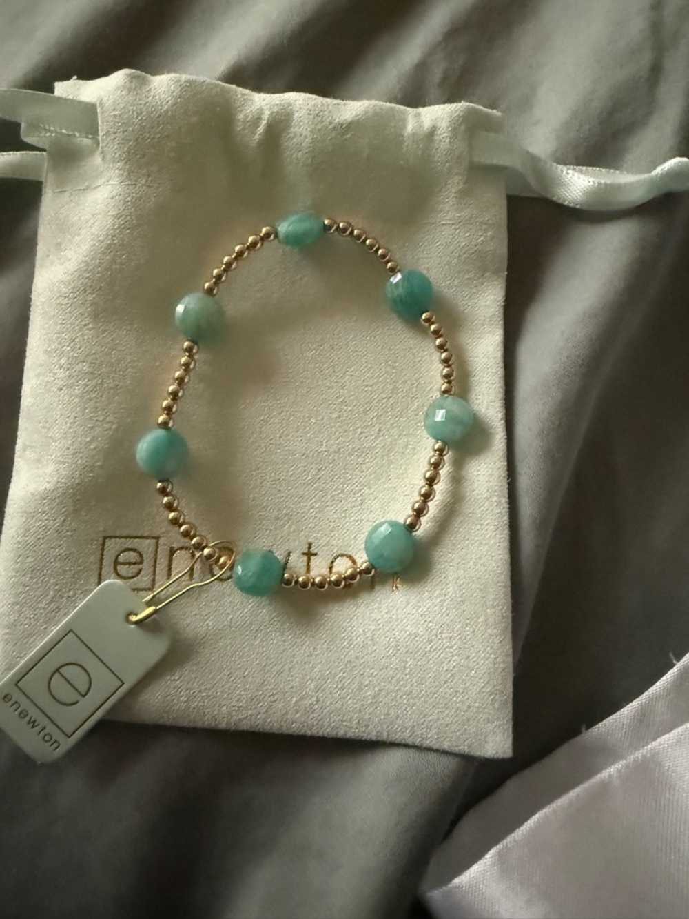 Enewton Gold Beaded Bracelet with Aqua Beads